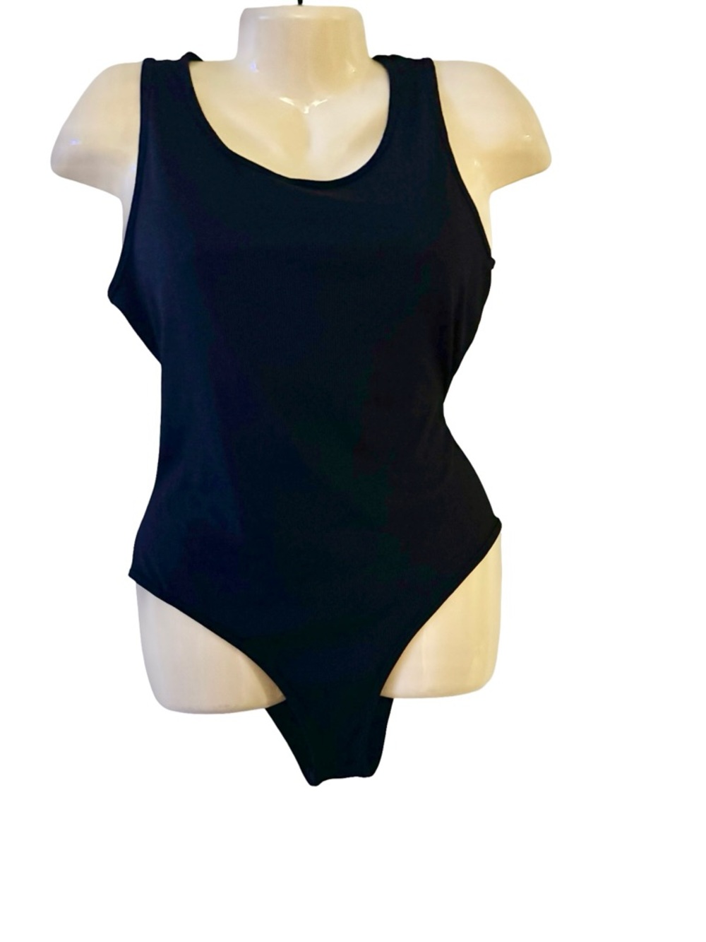 SHEIN Ribbed Black Scoop Neck Bodysuit